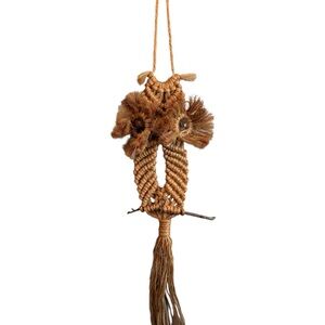 Vintage Midcentury Macrame Owl Wall Hanging Decor on Stick